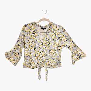 For Cynthia Blue Daisy Floral Tie-Front Blouse Romantic Cottagecore Size Medium